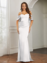 Sweetheart Neckline Flutter Sleeves Satin Prom Dress Ivory Plus Size