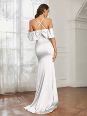 Sweetheart Neckline Flutter Sleeves Satin Prom Dress Ivory