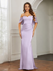 Sweetheart Neckline Flutter Sleeves Satin Prom Dress Lilac Plus Size
