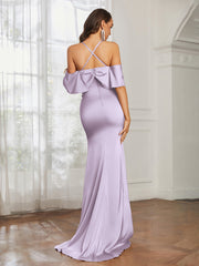 Sweetheart Neckline Flutter Sleeves Satin Prom Dress Lilac