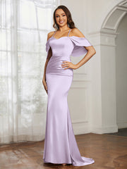 Sweetheart Neckline Flutter Sleeves Satin Prom Dress Lilac