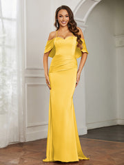 Sweetheart Neckline Flutter Sleeves Satin Prom Dress Marigold Plus Size