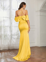 Sweetheart Neckline Flutter Sleeves Satin Prom Dress Marigold Plus Size