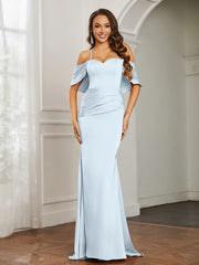 Sweetheart Neckline Flutter Sleeves Satin Prom Dress Mist Plus Size