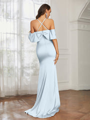 Sweetheart Neckline Flutter Sleeves Satin Prom Dress Mist