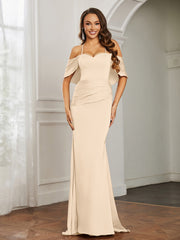 Sweetheart Neckline Flutter Sleeves Satin Prom Dress Peach