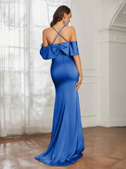 Sweetheart Neckline Flutter Sleeves Satin Prom Dress Royal Blue Plus Size