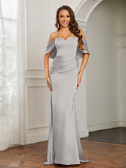 Sweetheart Neckline Flutter Sleeves Satin Prom Dress Silver Plus Size