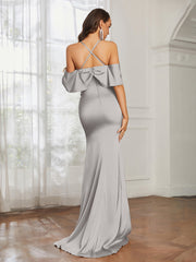 Sweetheart Neckline Flutter Sleeves Satin Prom Dress Silver Plus Size