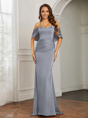 Sweetheart Neckline Flutter Sleeves Satin Prom Dress Steel Grey