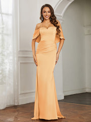 Sweetheart Neckline Flutter Sleeves Satin Prom Dress Tangerine Plus Size