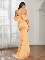 Sweetheart Neckline Flutter Sleeves Satin Prom Dress Tangerine Plus Size