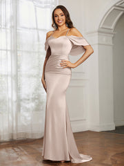 Sweetheart Neckline Flutter Sleeves Satin Prom Dress Taupe
