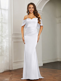 Sweetheart Neckline Flutter Sleeves Satin Prom Dress White