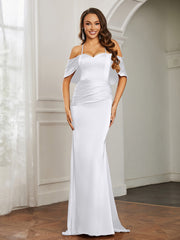 Sweetheart Neckline Flutter Sleeves Satin Prom Dress White Plus Size