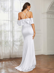 Sweetheart Neckline Flutter Sleeves Satin Prom Dress White