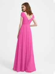 A-line V-neck Chiffon Ruched Floor-length Dress Azalea