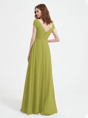 A-line V-neck Chiffon Ruched Floor-length Dress Clover