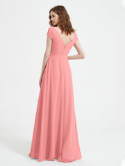 A-line V-neck Chiffon Ruched Floor-length Dress Flamingo Plus Size