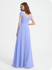 A-line V-neck Chiffon Ruched Floor-length Dress Lavender