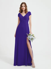 A-line V-neck Chiffon Ruched Floor-length Dress Regency