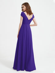 A-line V-neck Chiffon Ruched Floor-length Dress Regency