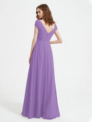 A-line V-neck Chiffon Ruched Floor-length Dress Tahiti Plus Size