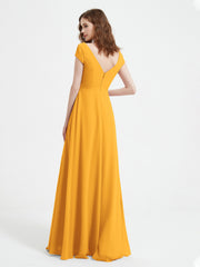 A-line V-neck Chiffon Ruched Floor-length Dress Tangerine Plus Size