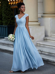 Lace and Chiffon Maxi Cap Sleeves Dress Sky Blue