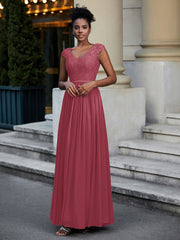 Lace and Chiffon Maxi Cap Sleeves Dress Cinnamon Rose