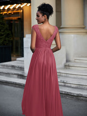 Lace and Chiffon Maxi Cap Sleeves Dress Cinnamon Rose