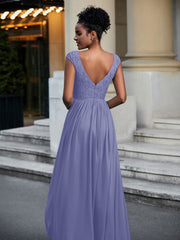 Lace and Chiffon Maxi Cap Sleeves Dress Periwinkle