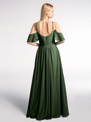 Cold-Shoulder Chiffon Empire Gown with Pockets Olive Green