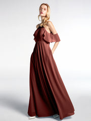 Cold-Shoulder Chiffon Empire Gown with Pockets Terracotta