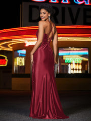 Spaghetti Straps Sweep Train Mermaid Satin Prom Dresses Cinnamon Rose