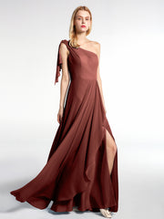 One Shoulder Chiffon Maxi Dress with Cascade Skirt Terracotta