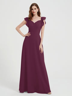 A-line Flutter Sleeves Chiffon Pleated Dress Mulberry