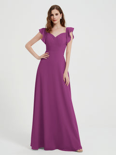 A-line Flutter Sleeves Chiffon Pleated Dress Orchid