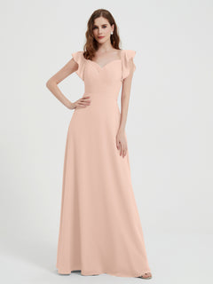 A-line Flutter Sleeves Chiffon Pleated Dress Pearl Pink