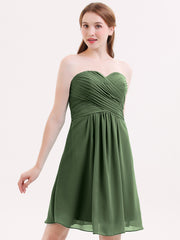Strapless Short Chiffon Gonws with Sweetheart Olive Green