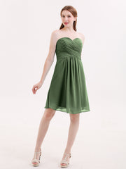 Strapless Short Chiffon Gonws with Sweetheart Olive Green