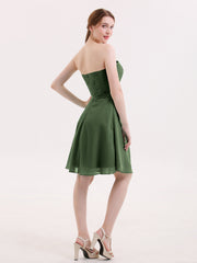 Strapless Short Chiffon Gonws with Sweetheart Olive Green