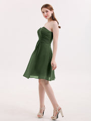 Strapless Short Chiffon Gonws with Sweetheart Olive Green