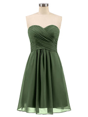 Strapless Short Chiffon Gonws with Sweetheart Olive Green