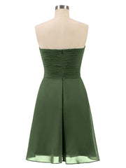 Strapless Short Chiffon Gonws with Sweetheart Olive Green