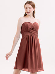 Strapless Short Chiffon Gonws with Sweetheart Terracotta