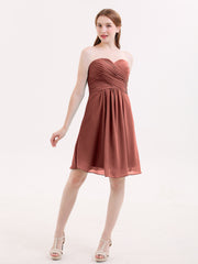 Strapless Short Chiffon Gonws with Sweetheart Terracotta