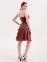 Strapless Short Chiffon Gonws with Sweetheart Terracotta