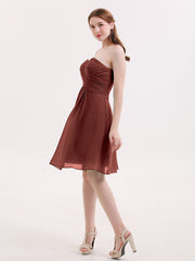 Strapless Short Chiffon Gonws with Sweetheart Terracotta