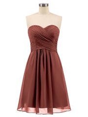 Strapless Short Chiffon Gonws with Sweetheart Terracotta